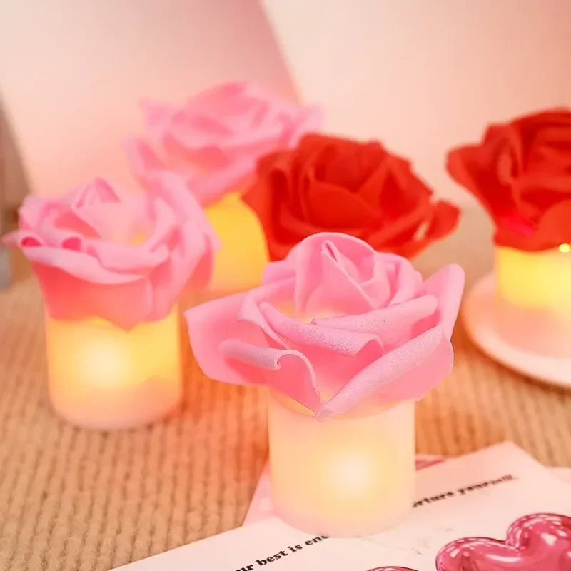 ulation Rose Candle Lamps LED Flower Electronic Zasilany bateryjnie Walentynki Wedding Party Decor Night Lights