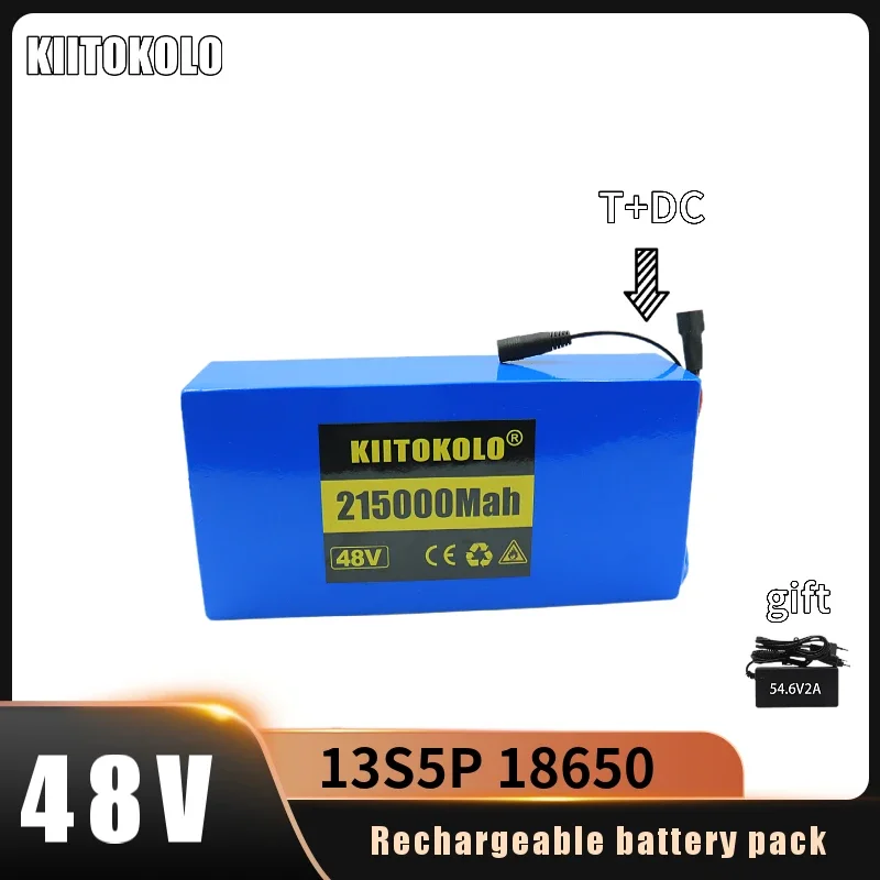 

New 13S5P 48V 215000mah 18650 Lithium Battery Pack +54.6V 2A Charger Built-in BMS 500-1000W Electric Bicycle Battery + Charger