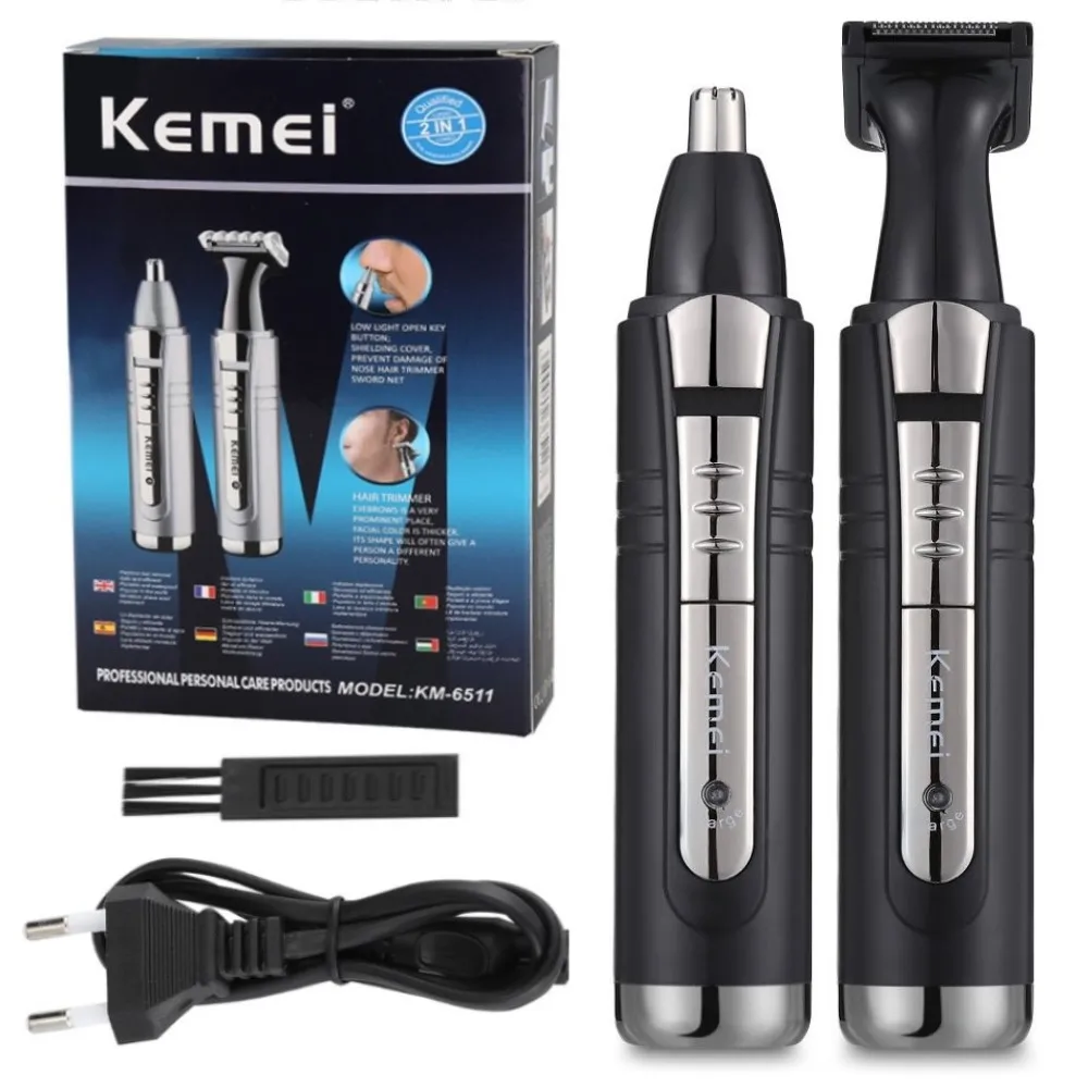 

Электрический триммер Kemei 2 в 1 для носа и ушей, уход за лицом, машинка для стрижки волос для мужчин, инструменты личной гигиены, маленькая машинка для стрижки с направляющими для резки