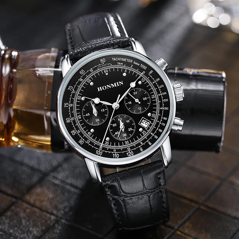

2022 HONMIN Genuine New Fashion Thin Leisure Multifunctional Six Needle Sports Non Mechanical Quartz Watch Chronograph All Work