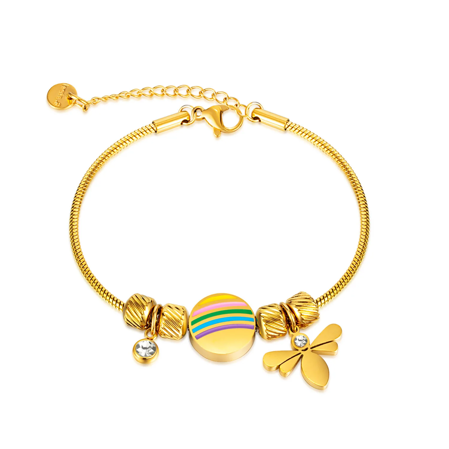 

Wholesale Small Dragonfly Hand Jewelry Stainless Steel Personalized Colorful Oil Drip Bracelet for Women