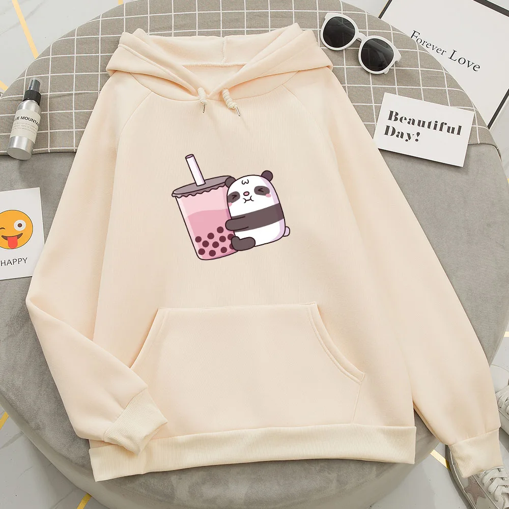 

Pink Sweatshirt Cute Panda Sleeps Print Hoodies Women Warm Harajuku Pullover for Woman Fashion Korean Kawaii Hoodie Female