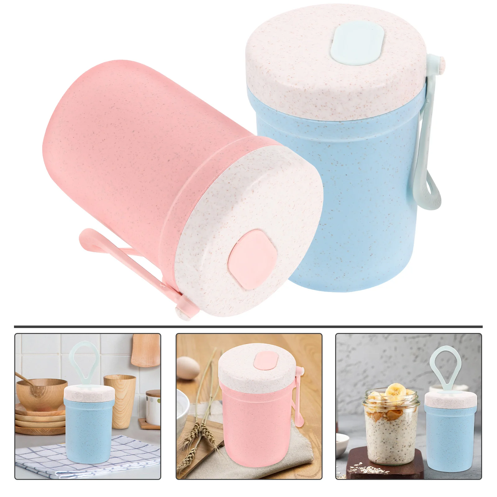 

2 Pcs Office Cup Overnight Oat Container Smoothie Soup Outdoor Breakfast Anti-leak Porridge