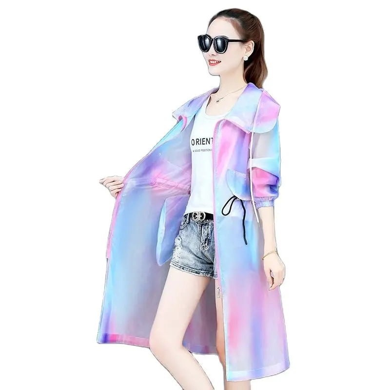 

2022 Sunscreen Women's Jacket Long Over The Knee Summer UV Protection Long-Sleeved Colorful Printed Coat Thin Sunscreen Clothing