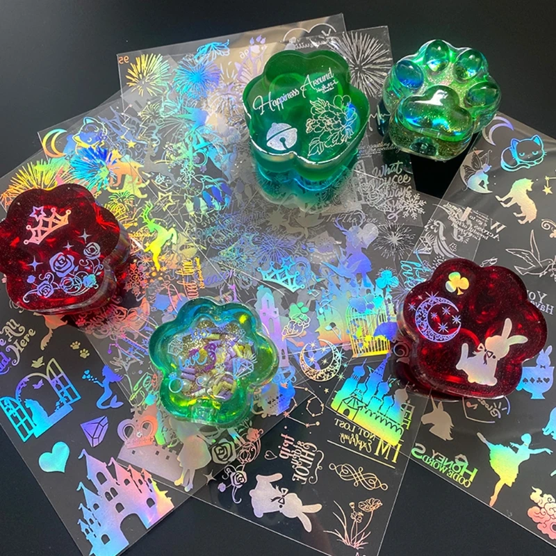 

652F 1/4 Sheets Mixed PVC Stickers UV Epoxy Resin Mold Filling Decorative Jewelry Making Filler DIY Art Crafts Decorations