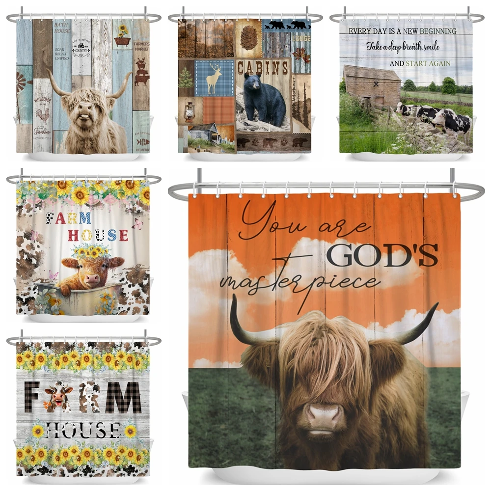 

Animal Cattle Shower Curtains Green Bamboo Plants Print Bath Curtains Waterproof Shower Curtain Bathroom Decor With Hooks