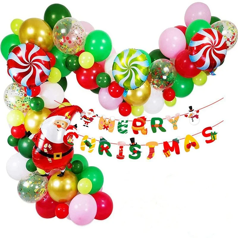 

102 шт. рождественские воздушные шары, цепочка, гирлянда в комплекте, воздушный шар из алюминиевой пленки в виде Санты, тянущийся флаг, баннер подвесные рождественские украшения