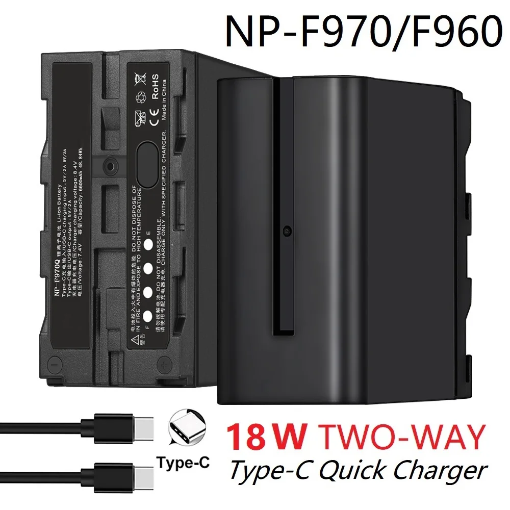 

NP-F970 F960 батарея с 18 Вт PD Двусторонняя Быстрая зарядка для NP-F550 NP-F750 Светодиодная лампа для видеосъемки, монитор, моторизованный слайдер