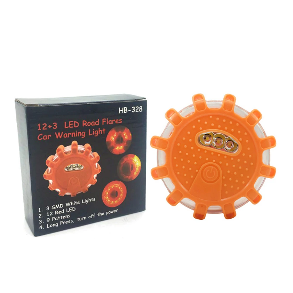 

1pcs LED Road Flares Car Emergency Warning Light 9 Modes Warning Light Roof Road Safety Lamp Roadside Orange Magnetic Base Light