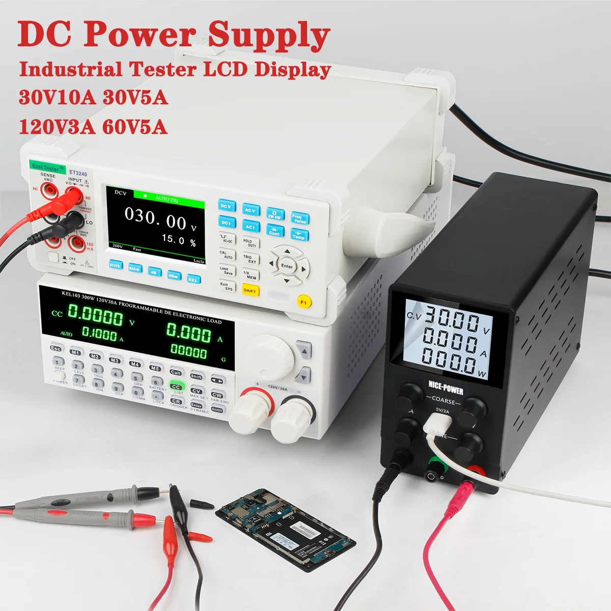

Precise Adjustable DC Laboratory Power Supply Switching Voltage Regulator 30V10A/60V5A/120V3A 4-digit LCD Display 5V2A USB