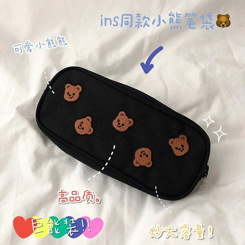 

Bear StationeryBox Planner Accessories Pencil Case KawaiiPencil Pouch KoreanStationery PencilCaseПеналBack to School KoreanPouch