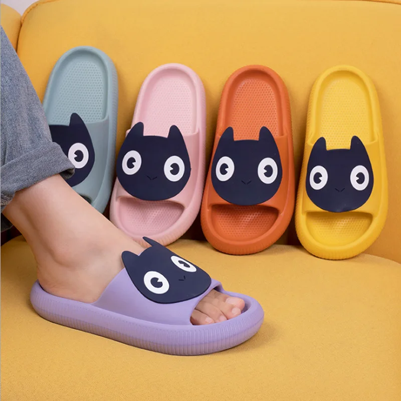 

Couple Slippers Women and Men Summer Wear Ins Tide New Fashion Cute Big-eyed Cat Thick Bottom Word Online Celebrity Sandals