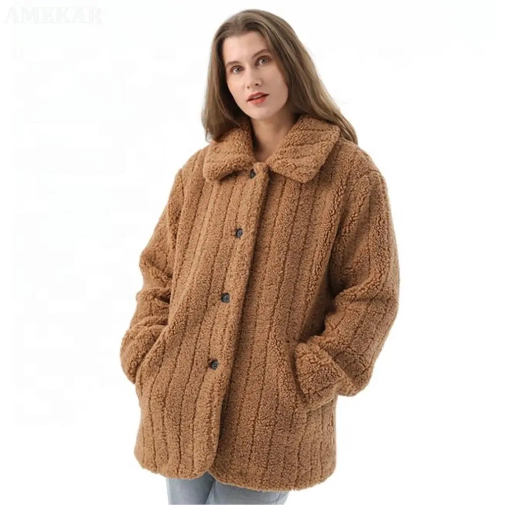 Women Winter Luxury Real Fur Coat Pure Color Fleece Teddy Jacket Warmth Designer Button Natural Fur Coats Fur For Women