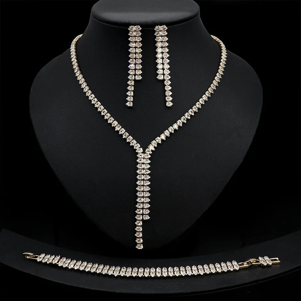 

Комплект ювелирных изделий RAKOL Женский, геометрическое ожерелье и серьги с кубическим цирконием, свадебные аксессуары для помолвки, вечерн...