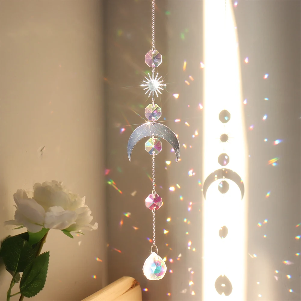 

Wind Chime Crystal Light Catcher Hanging Ornaments Moon diamond Prisms Metal Pendant Jewelry Curtains Art Craft Home Decor