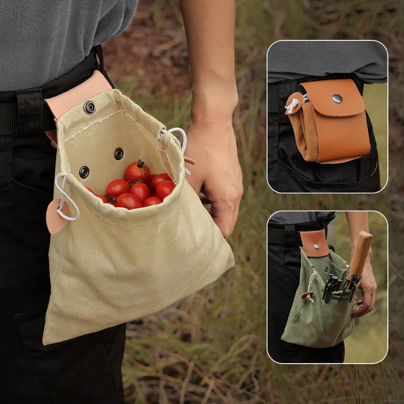 Outdoor Tools Fanny Pack Bag Portable Hiking Camping Canvas Storage Bag Foldable Bunched Mouth Fruit Picking Bag