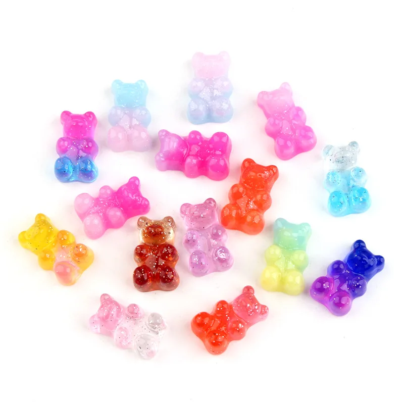 

50pcs/pack Gradient Jelly Bear Diy Resin Accessories Earrings Diy Hair Accessories Material Epoxy Phone Case Decoration