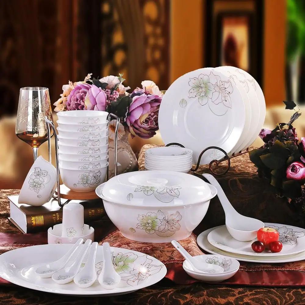 

ceramic Jingdezhen set 56 bowl dish spoon bone china tableware suit