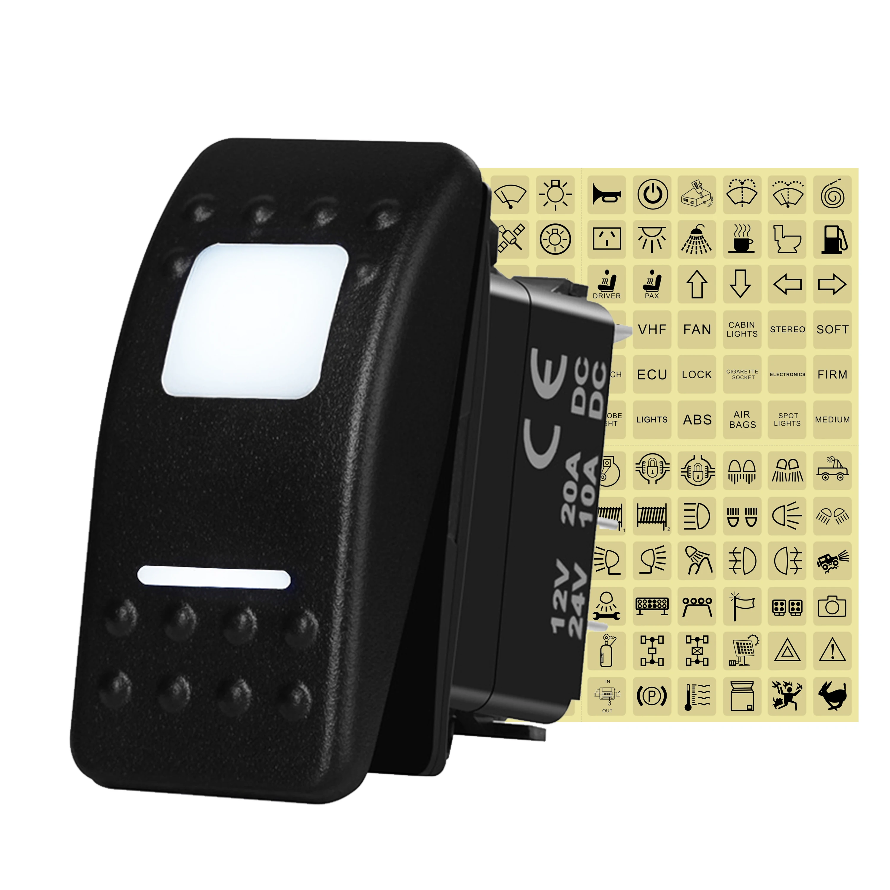 12 В 20 А Белый светодиодный переключатель SPST / DPDT ВКЛ./ВЫКЛ. (вкл.), автоматический сброс с автоблокировки для замены Carling