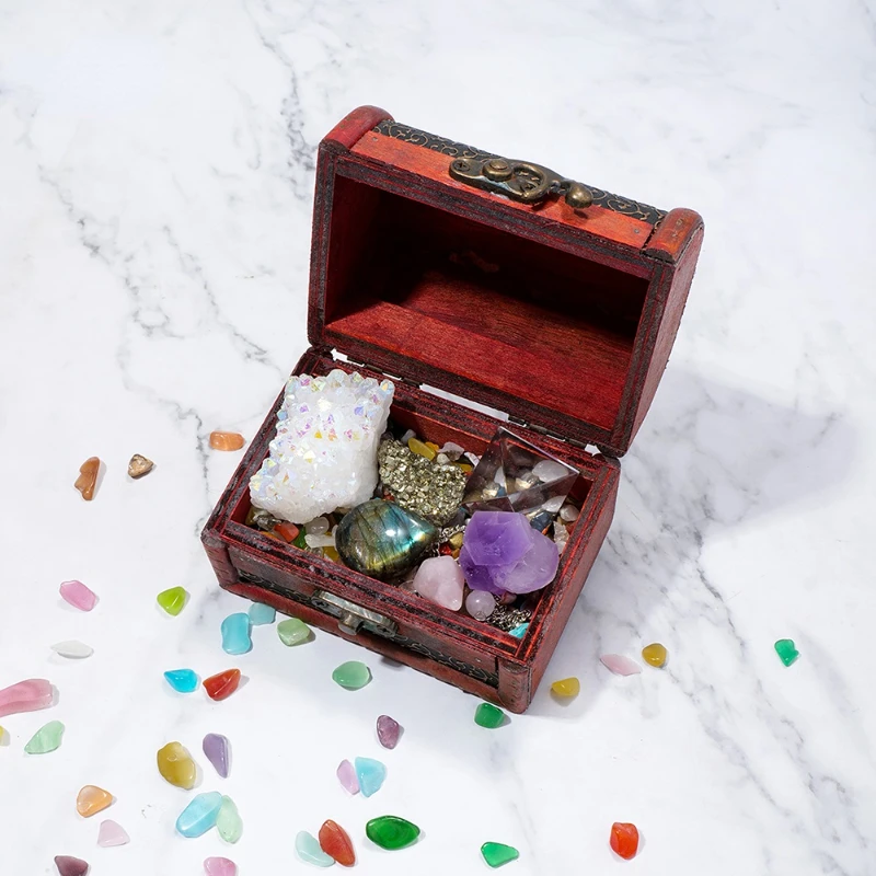 

Natural Crystal Gravel Treasure Seeking Box Energy Amethyst Cluster Aura Clear Quartz Pyramid Gem Collection Children's Day Gift