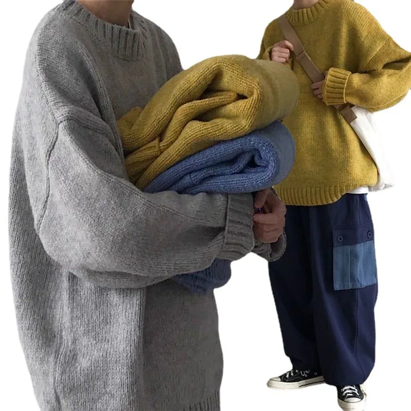 Мужской Свитер оверсайз свитер в гонконгском стиле мужской свободный однотонный