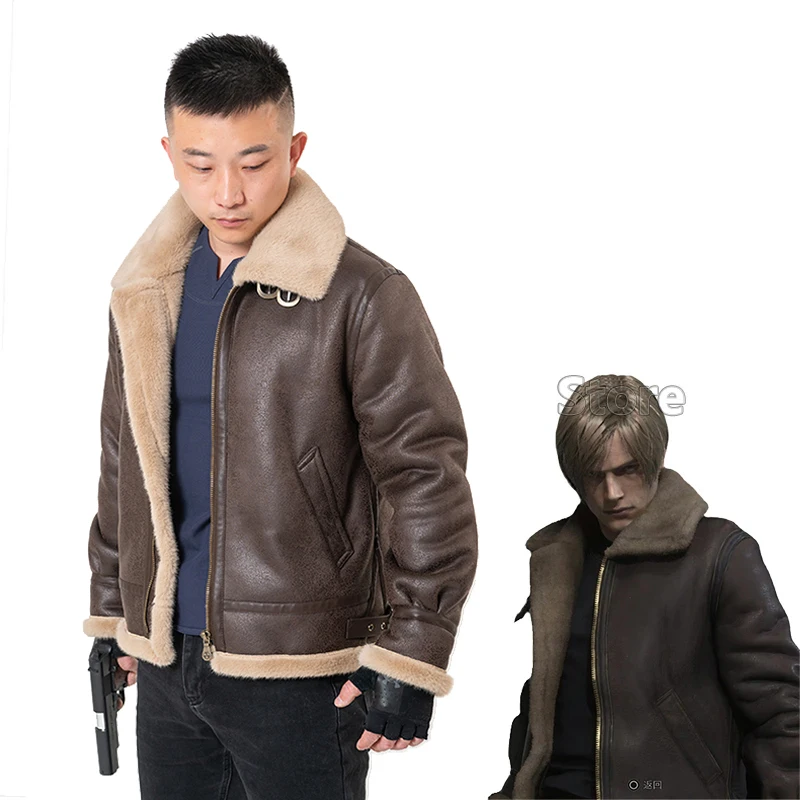 Game Biohazard Resident Remake Leon Scott Kennedy Cosplay Costumes Faux Leather Jacket Role Play Coat For Man