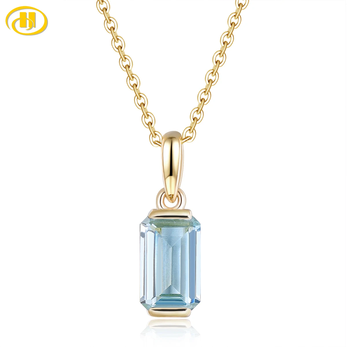 

Natural Genuine Aquamarine Real 9K Karat Yellow Gold Pendant 1.4 Carats Light Blue Gemstone Classic Style Women Birthday Gifts