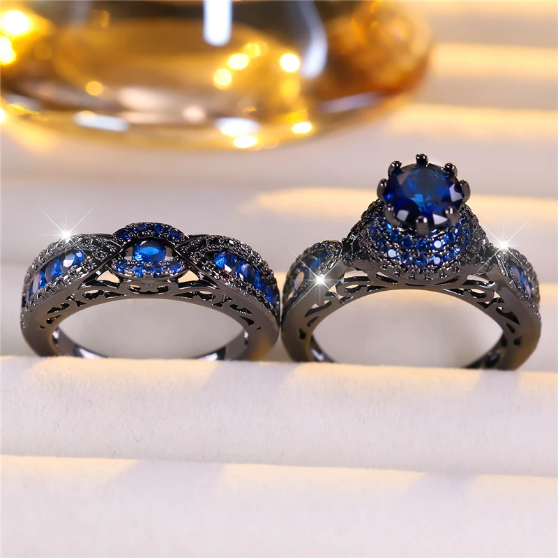Роскошный женский комплект обручальных колец с голубым цирконом милые черные и