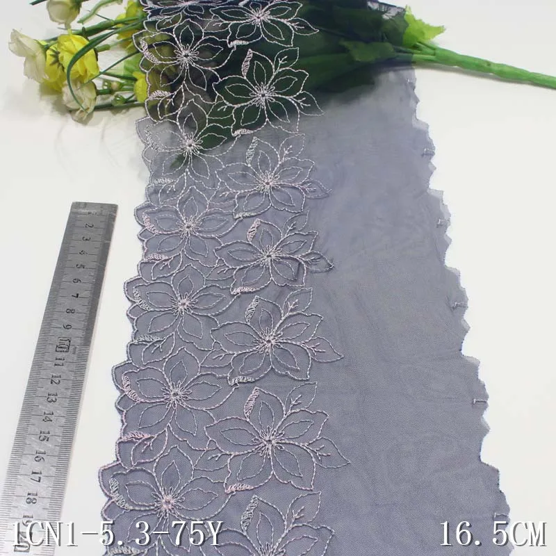 

30Yards Dark Blue Tulle Embroidery Lace 16.5CM Flower Border Lace Trim Mesh Lace Fabrics For Women Lingerie