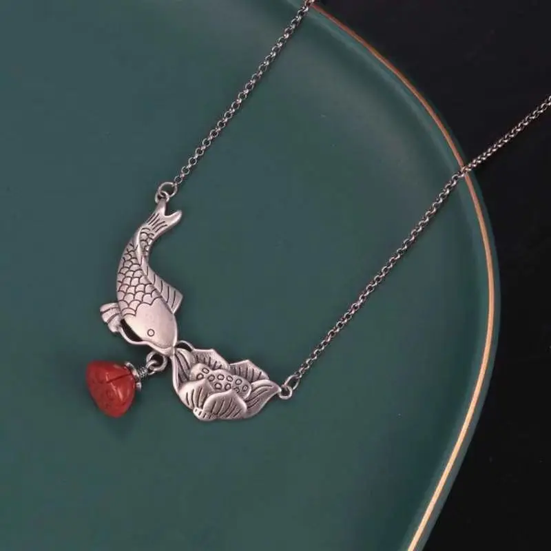 

Lotus Carp Small Fish Pouch Clavicle Chain Vintage Simple Short Necklace Women's Jewelry