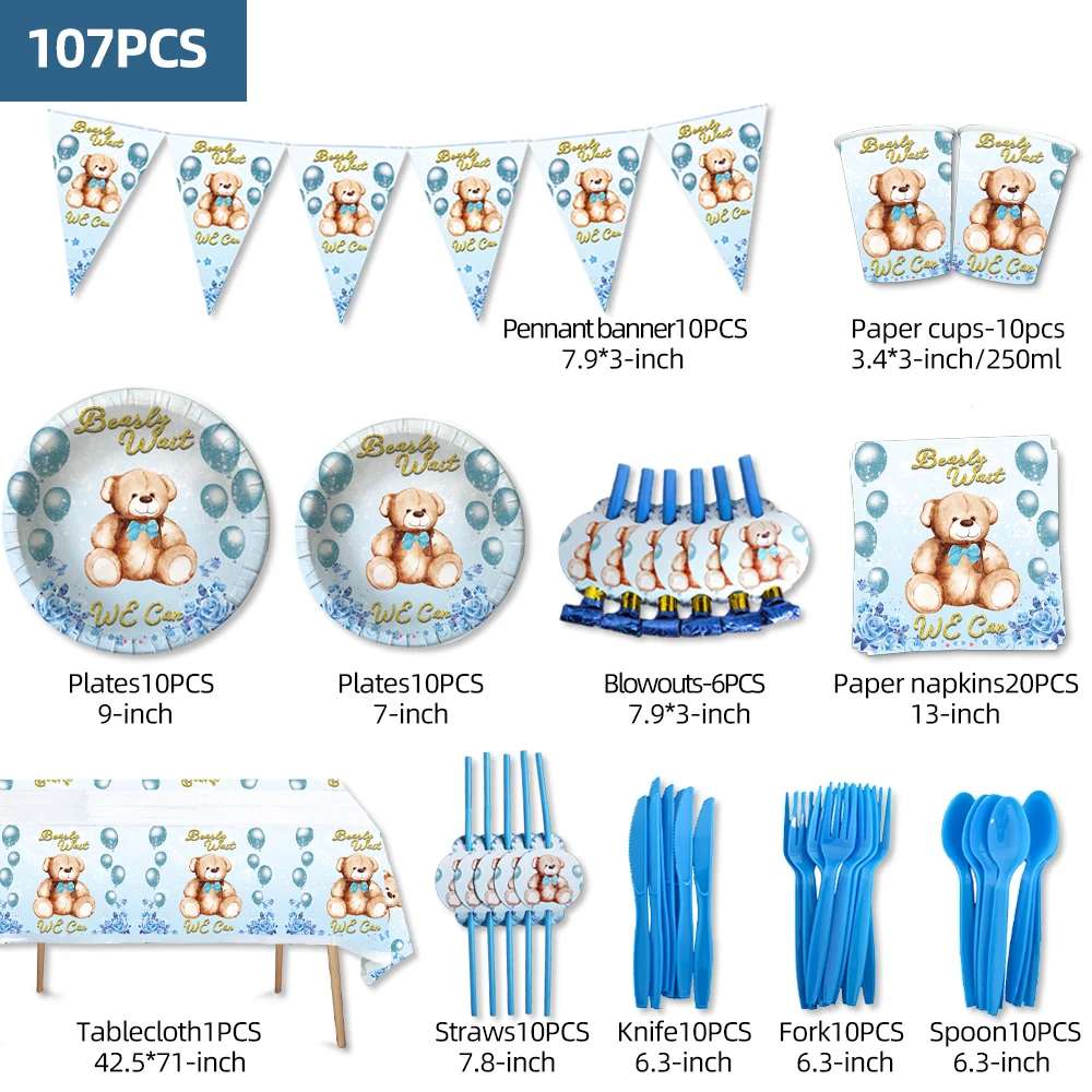 Милый Мишка Тедди украшение вечерние набор одноразовой посуды искусственная