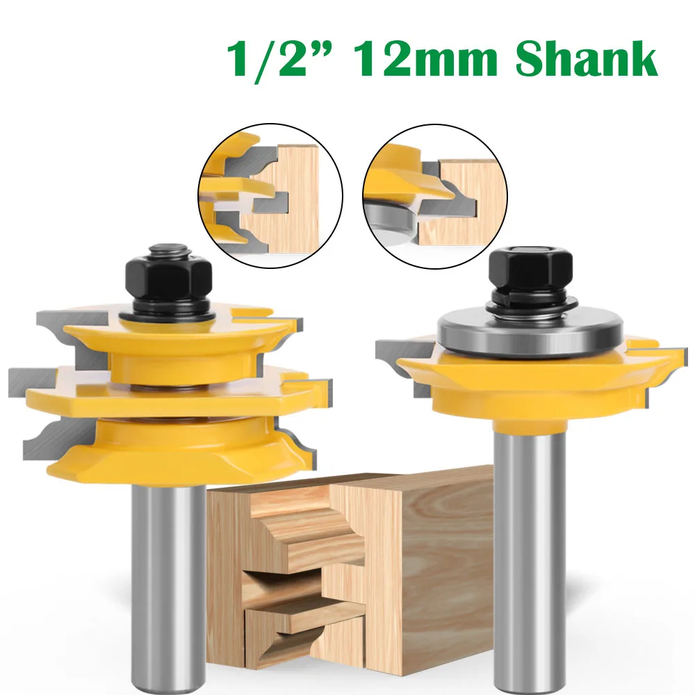

2 PC 12mm 1/2" Shank Recoverable Bead Glass Door Router Bit Set Matched Milling Cutter Set for Woodworking Engraving Machine