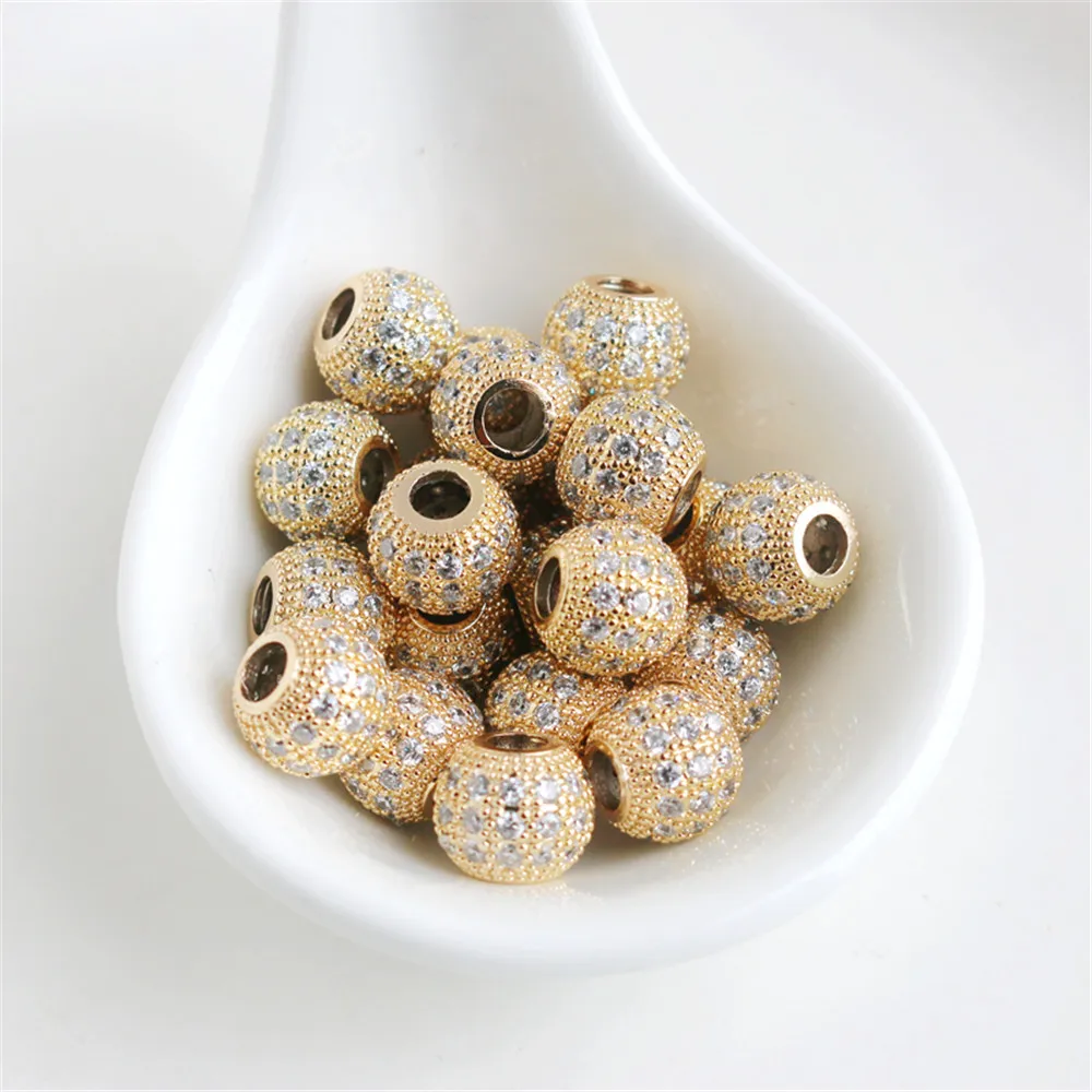 

14K copper clad gold color preserving micro inlaid Zircon beads 8mm / 10mm loose beads DIY jewelry ball accessories