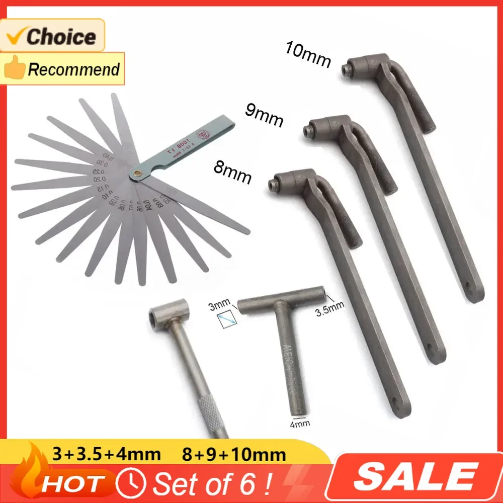 

6 шт./лот, универсальный инструмент для регулировки клапана двигателя мотоцикла, винт для клапана, ключ 3/3,5/4 мм, 8 мм, 9 мм, 10 мм, щуп 0,02 до 1 мм