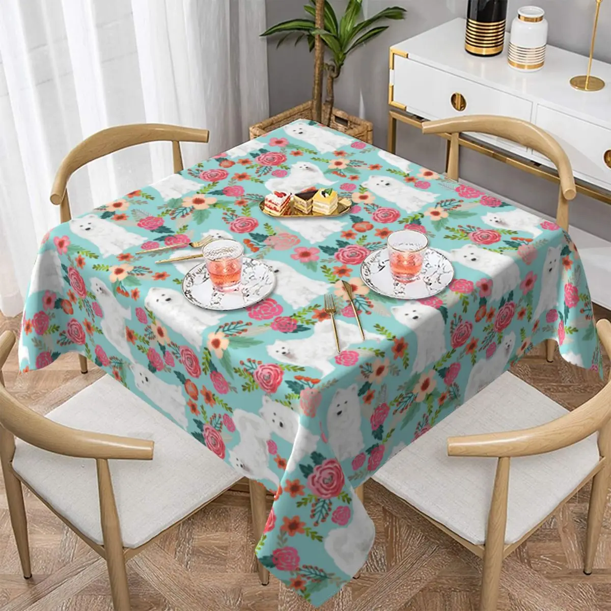 

Floral Dog Table Cover Universal Rectangular Fitted Tablecloth Protector for Wedding Banquet Party