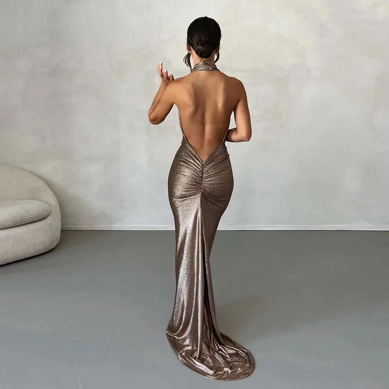 

Новинка весна-лето 2023 женское модное сексуальное вечернее платье с вырезом-лодочкой и открытым рюкзаком на бедрах женское платье