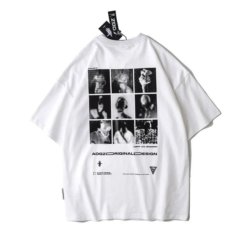 

Techwear Photos Letter Print Casual Summer American Couple T-Shirts 100% Cotton Men Tops Tees Loose Fashion Hip Hop Streetwear