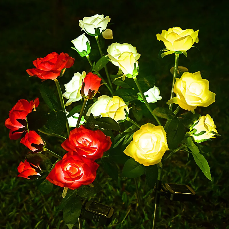 

6/7 Head LED Solar Simulation Rose Flower Solar LED Light Garden Yard Lawn Night Lamp Landscape Garden Home Decoration Flowers L