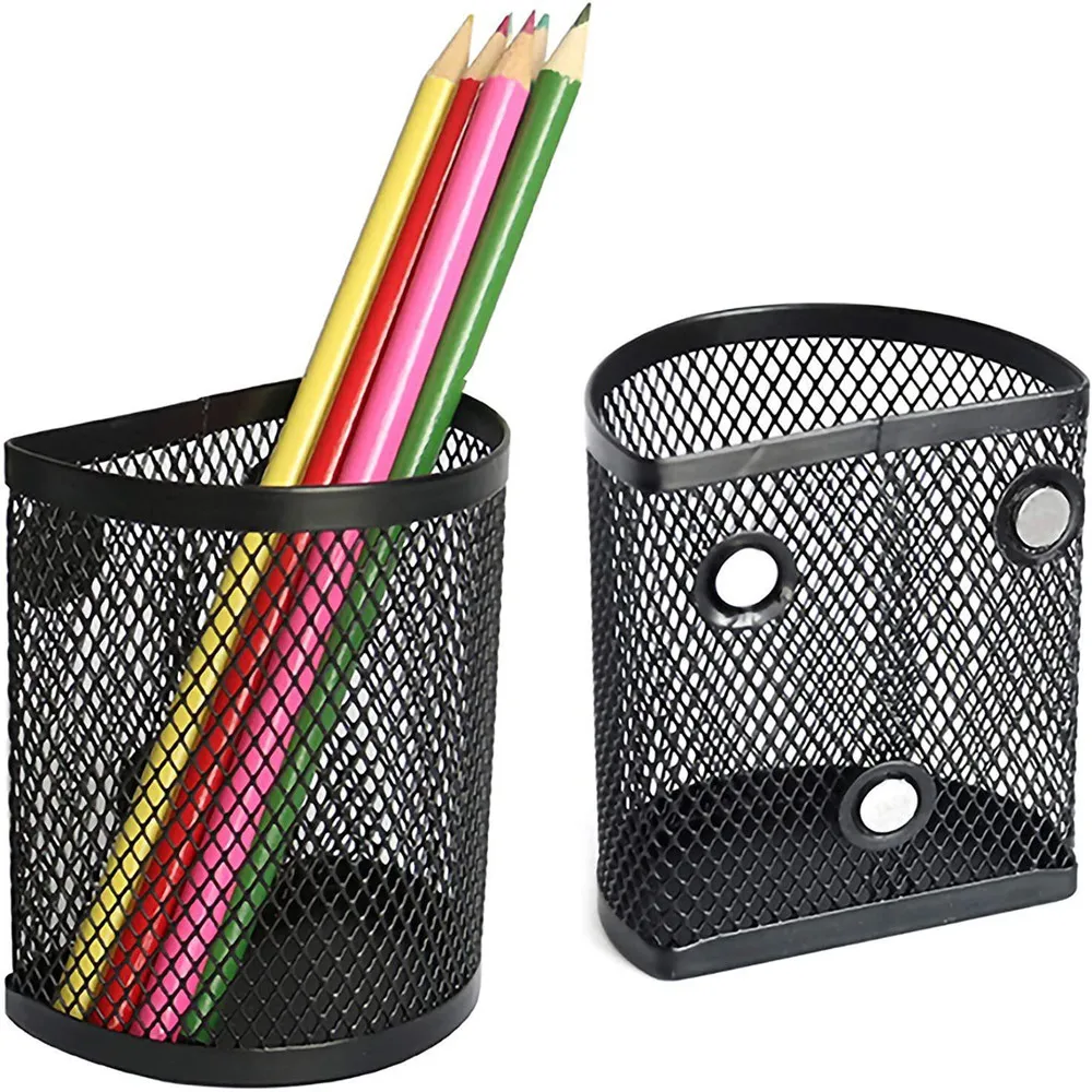 

Magnetic Pencil Holder Mesh Storage Basket Semicircle Pen Mesh Marker Holder For blackboard Locker Office Supplies Black
