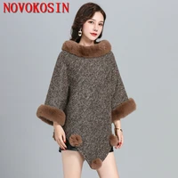 6 colors 2022 black winter velvet thick warm pullover streetwear faux rabbit fur ball women loose batwing sleeves poncho coat