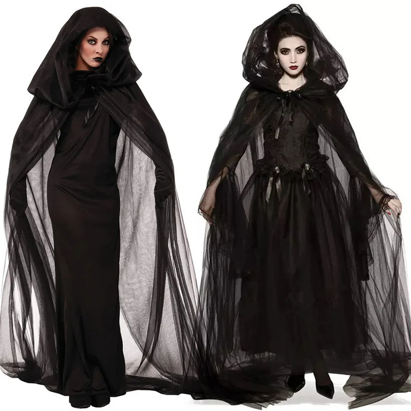 

Horror Cosplay Witch Women Scary Zombie Vampire Halloween Carnival Costume Spooky Ghost Medieval Hooded Cape Day of The Dead