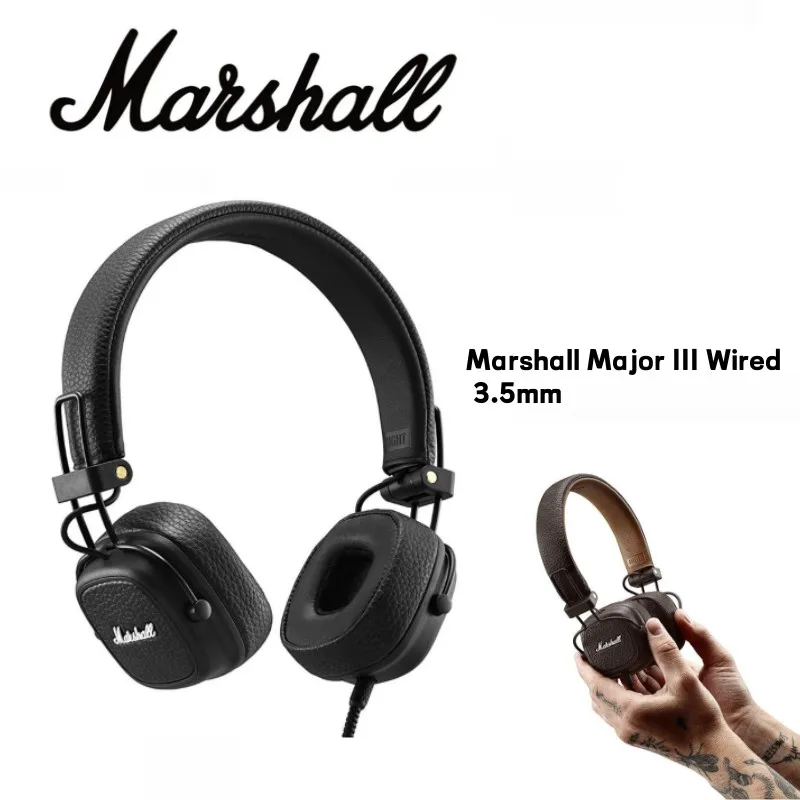 

Original Marshall Major III Wired On-Ear Headphones (Black) 3.5mm Wired Classic Earphone Deep Bass Foldable Sport Gaming Headset