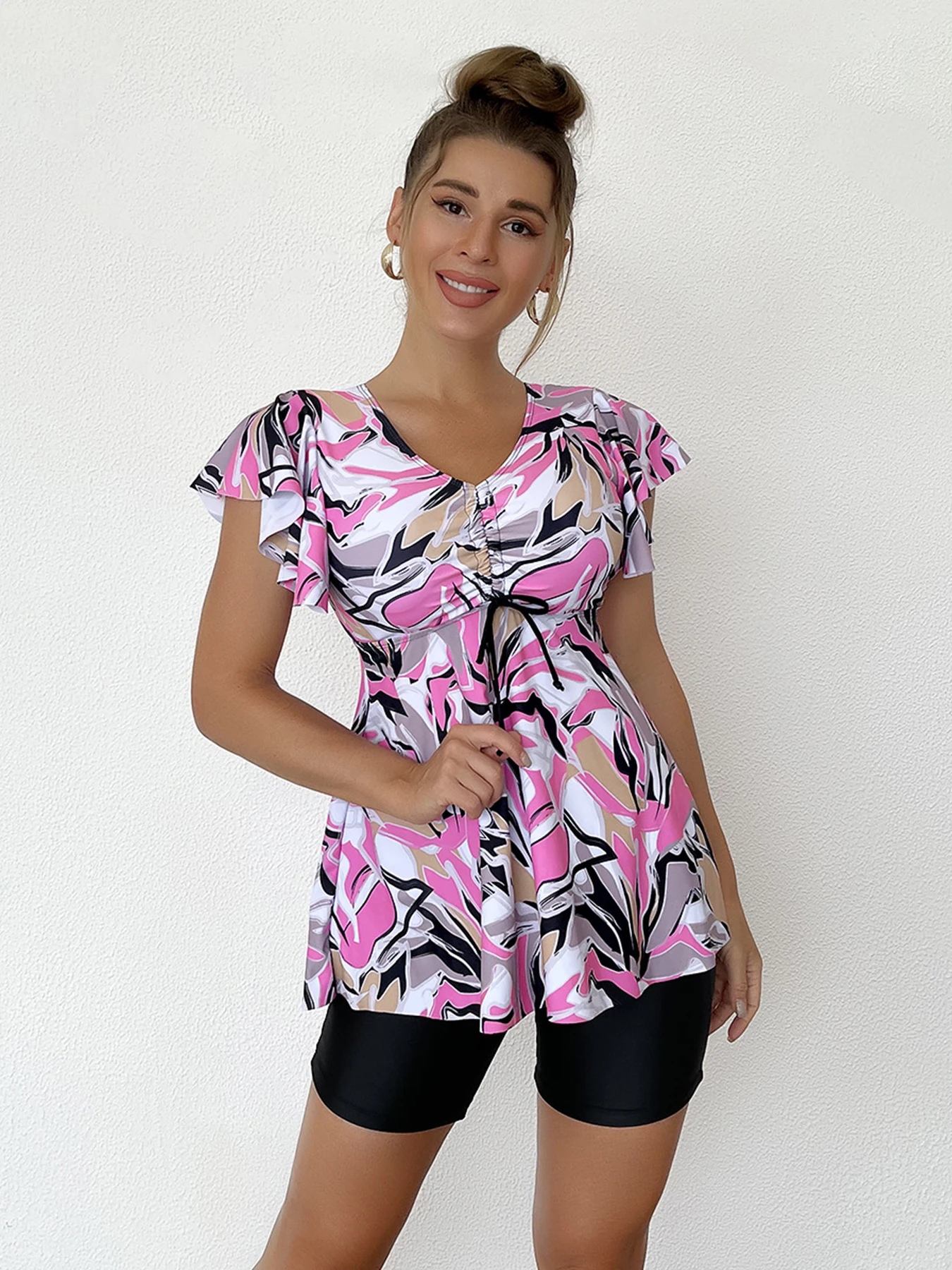 Новинка 2022 купальник с оборками и принтом женский высокой талией Танкини