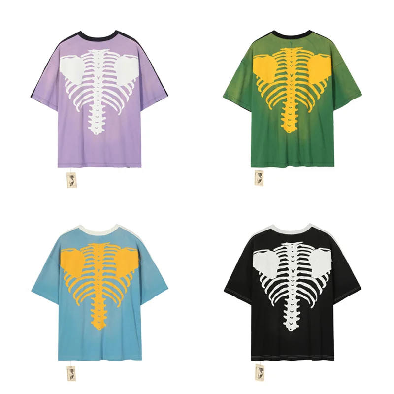 

KAPITAL t-Shirt High Street 1:1 Ragged Wash Used Skeleton Print Men's And Women's Loose Short Sleeves