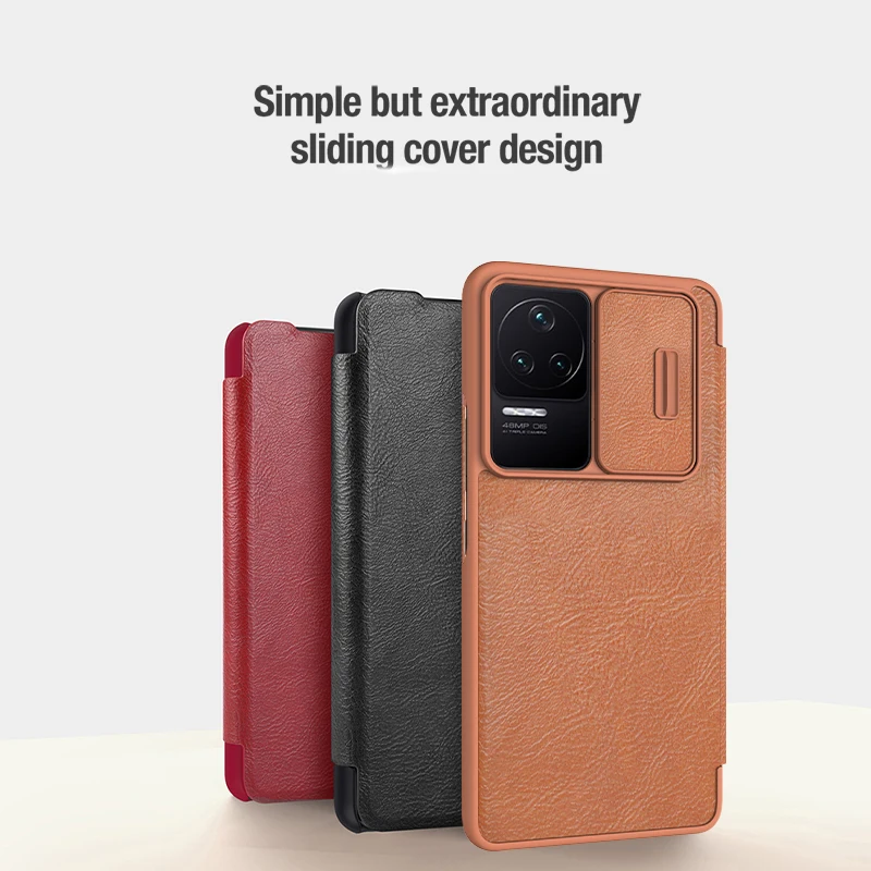 

For Xiaomi Mi Poco F4 5G Nillkin Qin Pro Flip Leather Case Camera Protective Sliding Cover Card Slot Shell Slim