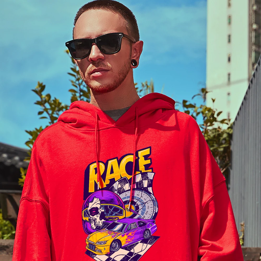 

Skull Racing Driver Street Hip Hop Hoody Male Casual Streetpullover Cotton Oversized Sweatshirt Street Fashion Clothes Couple