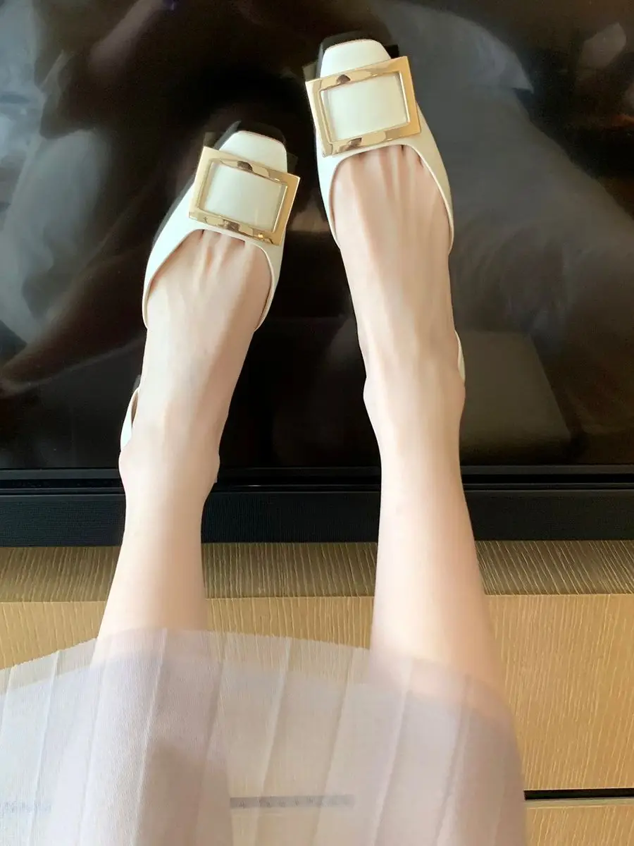 

Сандалии Женские Простые в металлическом стиле, босоножки на плоской подошве, без застежки, с квадратным носком, весна-лето