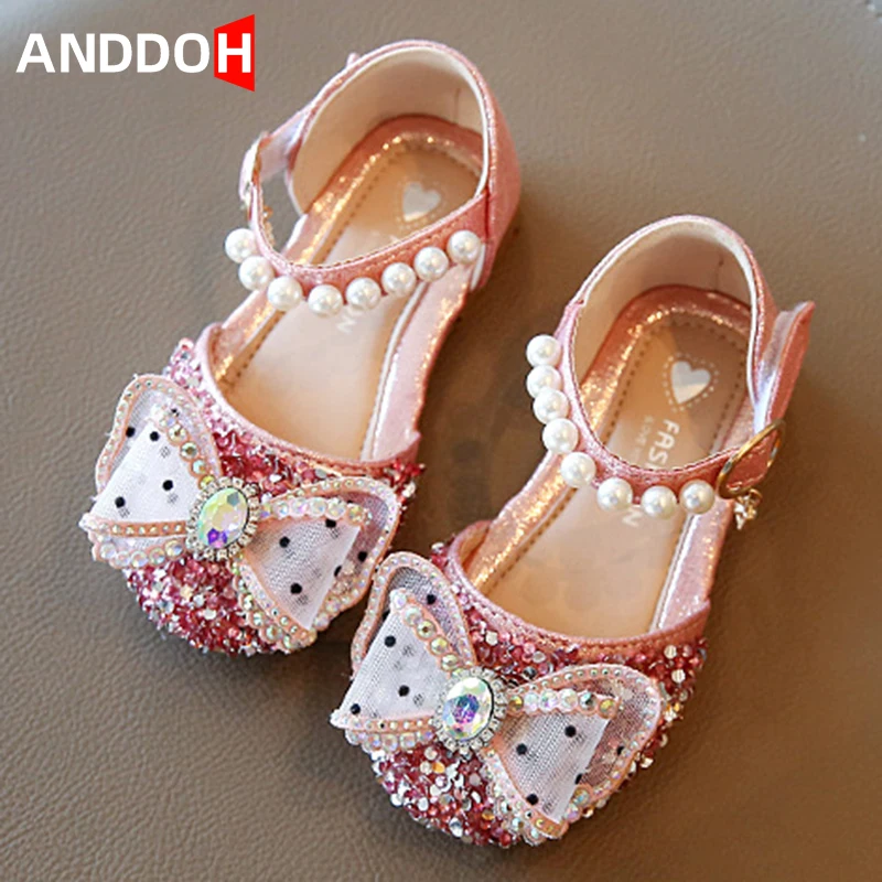

Size 21-30 Girls Fashion Princess Sandals Kids Soft Bottom Summer Beach Sandal Children Casual Bow Pearl Cute Shoes Baby Shoe