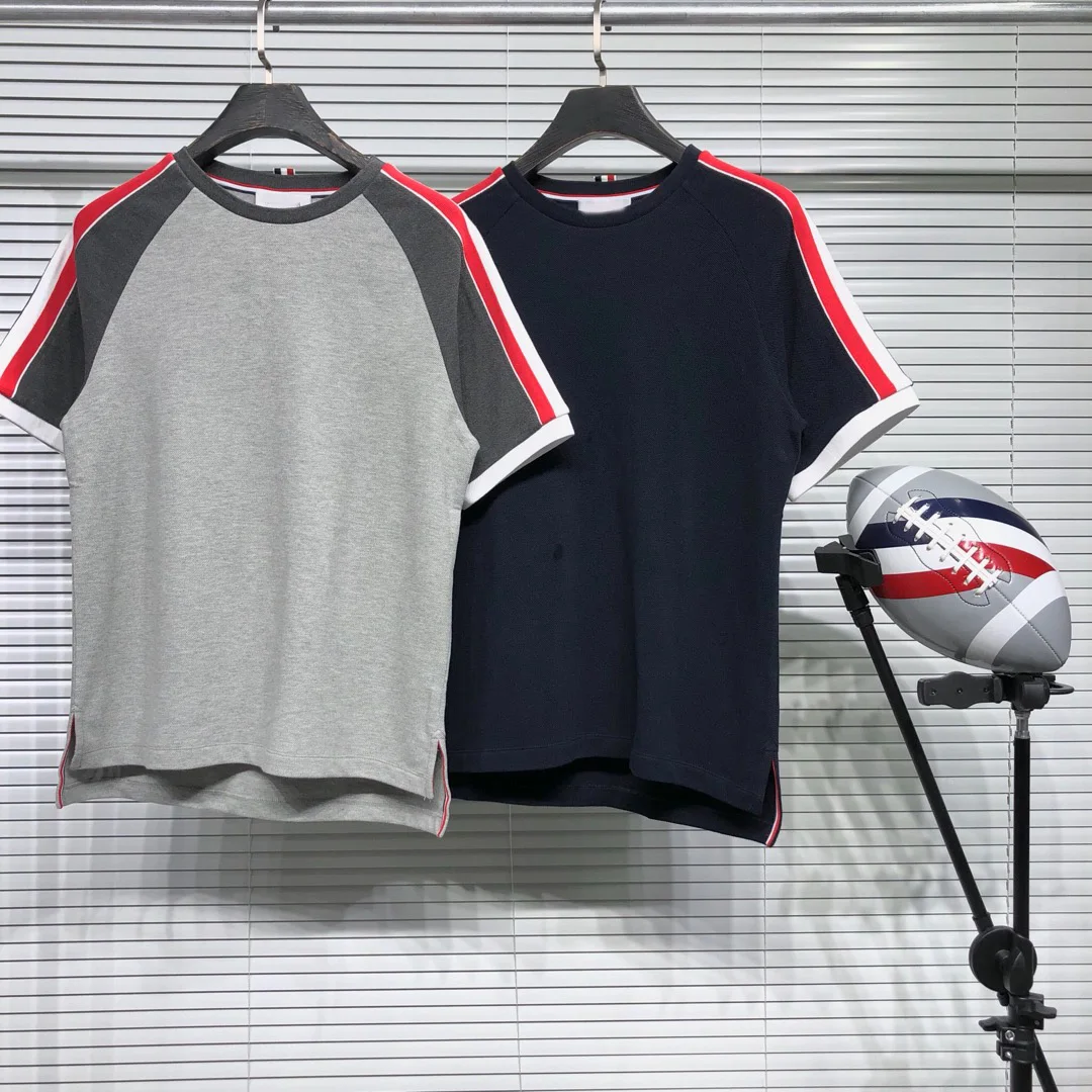 

TB THOM Men’s T-Shirt 2022 Fashion Luxury Brand Casual Slim Fit Cotton TB T-shirt Summer Short Sleeve Contrast Color Tops