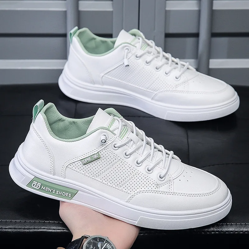 

New Men's Sneakers Shoes Spring and Summer Low-top Men's Sports Shoes Casual Hollow White Leather Shoes for Men